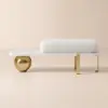 White & Gold Wooden Entryway Bench Fleece Upholstered with Abstract Metal Legs