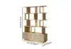 5-Tier Natural Wood Bookshelf with 2 Doors Modern Bookcase in Gold Finish