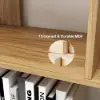 5-Tier Natural Wood Bookshelf with 2 Doors Modern Bookcase in Gold Finish