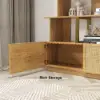 5-Tier Natural Wood Bookshelf with 2 Doors Modern Bookcase in Gold Finish
