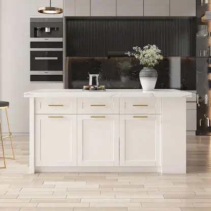 Picture of Modern 183 cm Wood Kitchen Island with Drawers & Cabinets, White