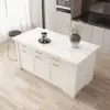 Modern 183 cm Wood Kitchen Island with Drawers & Cabinets, White