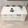 Modern 183 cm Wood Kitchen Island with Drawers & Cabinets, White