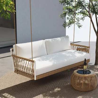 Ropipe Outdoor Aluminium & Rope Weave 2-Seater Swing Sofa in White