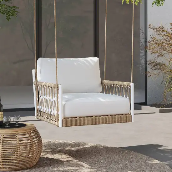Ropipe Outdoor Aluminium & Rope Weave 1-Seater Swing Sofa in White