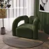 Picture of Japandi Dark Green Boucle Accent Chair Shaggy Armchair for Living Room