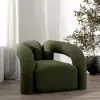 Picture of Japandi Dark Green Boucle Accent Chair Shaggy Armchair for Living Room