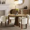 Picture of Velvet Upholstered Channel Tufted Barrel Accent Chair with Wooden Legs – Beige