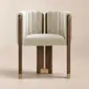 Picture of Velvet Upholstered Channel Tufted Barrel Accent Chair with Wooden Legs – Beige