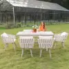 7-Piece Outdoor Extendable Dining Set with 6 Rope Weave Chairs in White(160 - 210 cm)