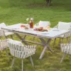 7-Piece Outdoor Extendable Dining Set with 6 Rope Weave Chairs in White(160 - 210 cm)