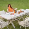 7-Piece Outdoor Extendable Dining Set with 6 Rope Weave Chairs in White(160 - 210 cm)