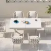 7-Piece Outdoor Extendable Dining Set with 6 Rope Weave Chairs in White(160 - 210 cm)