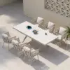 7-Piece Outdoor Extendable Dining Set with 6 Rope Weave Chairs in White(160 - 210 cm)