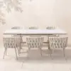 7-Piece Outdoor Extendable Dining Set with 6 Rope Weave Chairs in White(160 - 210 cm)