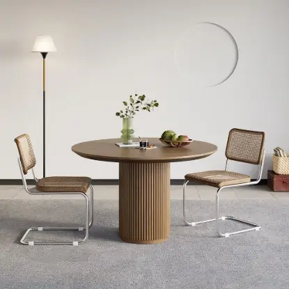Picture of Japandi 80 cm Round Walnut Wood Dining Table, Seats 2