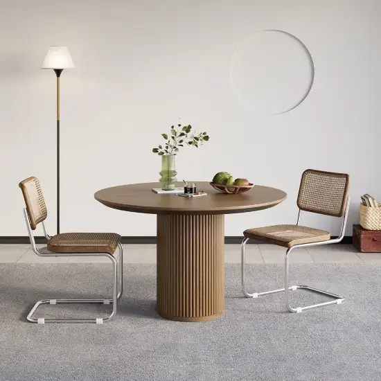 Japandi 80 cm Round Walnut Wood Dining Table, Seats 2