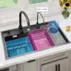 Drop-in Kitchen Sink Workstation With High-pressure Cup Washer Stainless Steel in Black