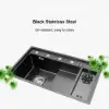 Drop-in Kitchen Sink Workstation With High-pressure Cup Washer Stainless Steel in Black