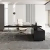 1815mm Modern Black L-Shape Standing Executive Desk with Side Cabinet