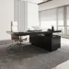1815mm Modern Black L-Shape Standing Executive Desk with Side Cabinet