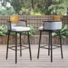 2 Pieces Outdoor Patio Teak & Aluminium 1050mm Bar Stools Set with Backs