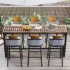 2 Pieces Outdoor Patio Teak & Aluminium 1050mm Bar Stools Set with Backs