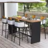 2 Pieces Outdoor Patio Teak & Aluminium 1050mm Bar Stools Set with Backs