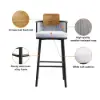2 Pieces Outdoor Patio Teak & Aluminium 1050mm Bar Stools Set with Backs