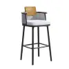 2 Pieces Outdoor Patio Teak & Aluminium 1050mm Bar Stools Set with Backs