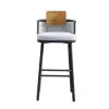 2 Pieces Outdoor Patio Teak & Aluminium 1050mm Bar Stools Set with Backs