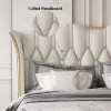 Luxury Queen White Leather Bed with Tufted Wingback Headboard