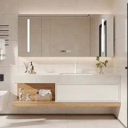 1500mm Modern Floating Bathroom Vanity Set With Single Basin Wall-Mount White & Natural
