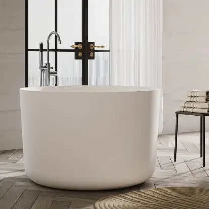 Japanese Modern 105 cm Freestanding Stone Resin Round Soaking Bathtub