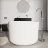 Japanese Modern 105 cm Freestanding Stone Resin Round Soaking Bathtub