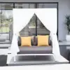 Picture of White Aluminium & Grey Woven Rope 2-Person Outdoor Patio Daybed with Canopy Curtains