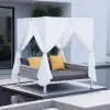 Picture of White Aluminium & Grey Woven Rope 2-Person Outdoor Patio Daybed with Canopy Curtains