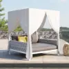 Picture of White Aluminium & Grey Woven Rope 2-Person Outdoor Patio Daybed with Canopy Curtains