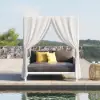 Picture of White Aluminium & Grey Woven Rope 2-Person Outdoor Patio Daybed with Canopy Curtains