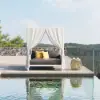 Picture of White Aluminium & Grey Woven Rope 2-Person Outdoor Patio Daybed with Canopy Curtains