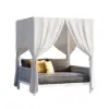 Picture of White Aluminium & Grey Woven Rope 2-Person Outdoor Patio Daybed with Canopy Curtains