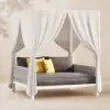 Picture of White Aluminium & Grey Woven Rope 2-Person Outdoor Patio Daybed with Canopy Curtains