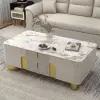Artis Modern Beige Rectangle Large Coffee Table Drawers Sintered Stone Gold Base