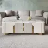 Artis Modern Beige Rectangle Large Coffee Table Drawers Sintered Stone Gold Base
