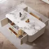 Artis Modern Beige Rectangle Large Coffee Table Drawers Sintered Stone Gold Base