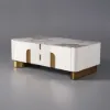 Artis Modern Beige Rectangle Large Coffee Table Drawers Sintered Stone Gold Base