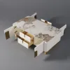 Artis Modern Beige Rectangle Large Coffee Table Drawers Sintered Stone Gold Base