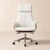 Picture of Ergonomic White Faux Leather High Back Reclining Swivel Office Desk Chair with Footrest