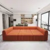 Picture of 3023 mm 6-Piece Velvet Channel Tufted Upholstered Modular Sectional Sofa – Convertible Orange