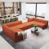 Picture of 3023 mm 6-Piece Velvet Channel Tufted Upholstered Modular Sectional Sofa – Convertible Orange